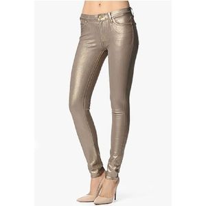 7 for all Mankind the Skinny Metallic Bronze Coated Jeans Size 26